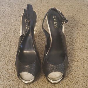 Guess Black Peep-Toe Slingback Heels